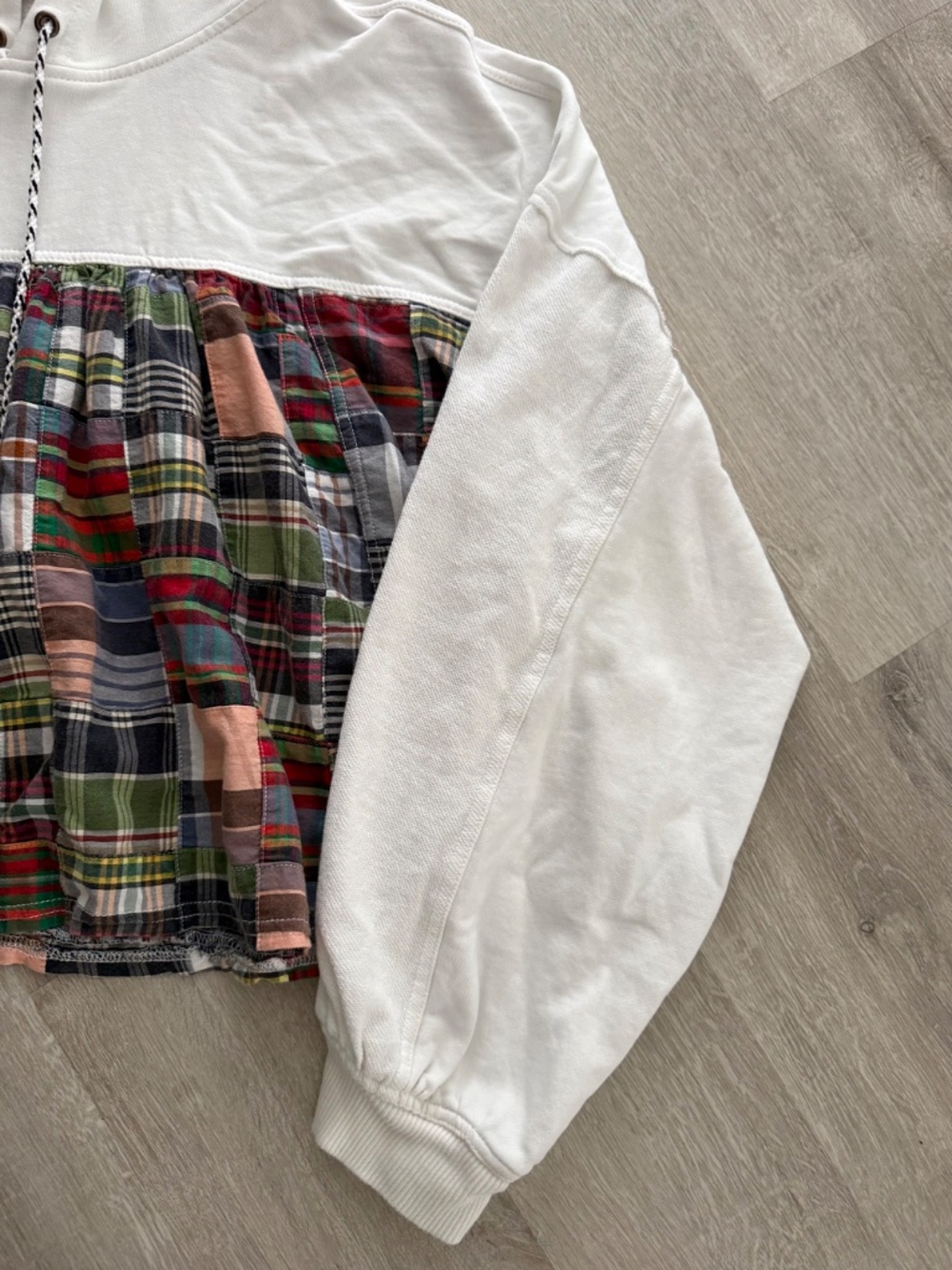 ANTHROPOLOGIE Pilcro Women’s Cotton Hooded Plaid & White Top XL - Picture 5 of 10